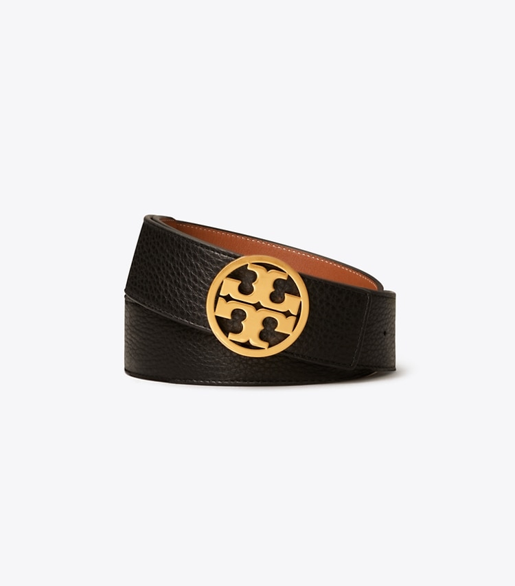 TORY BURCH 1.5"MILLER REVERSIBLE BELT - Black / Classic Cuoio / Gold - Click Image to Close