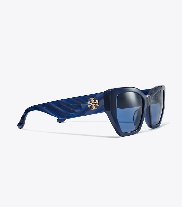 TORY BURCH KIRA OVERSIZED GEOMETRIC SUNGLASSES - Transparent Navy/Dark Blue