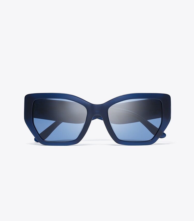 TORY BURCH KIRA OVERSIZED GEOMETRIC SUNGLASSES - Transparent Navy/Dark Blue