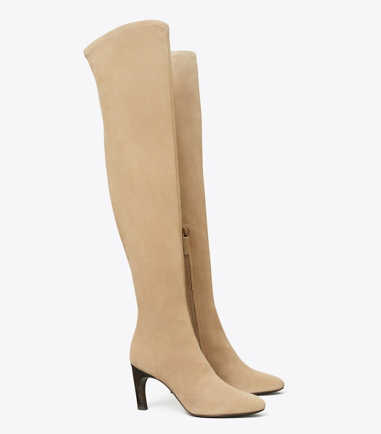 TORY BURCH OVER-THE-KNEE HEELED SUEDE BOOT - Noisette / Coco - Click Image to Close