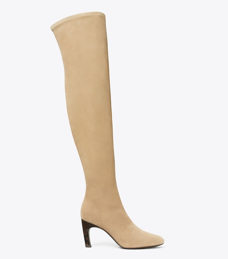 TORY BURCH OVER-THE-KNEE HEELED SUEDE BOOT - Noisette / Coco