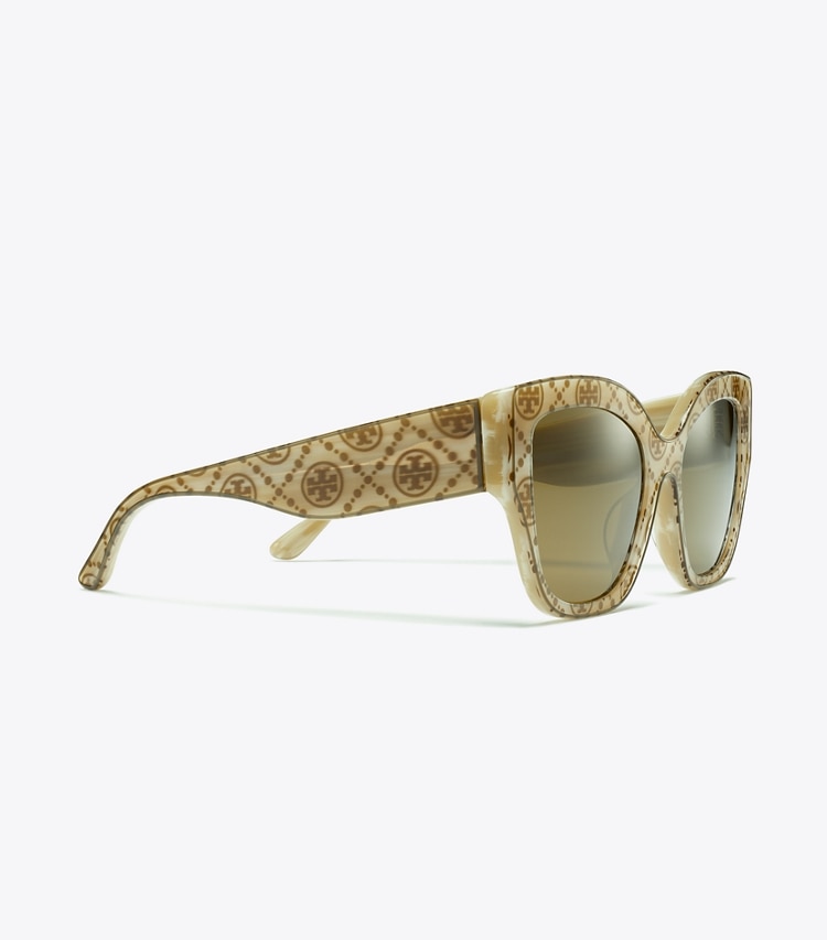 TORY BURCH OVERSIZED CAT-EYE SUNGLASSES - Ivory/Olive T Monogram/Solid Olive