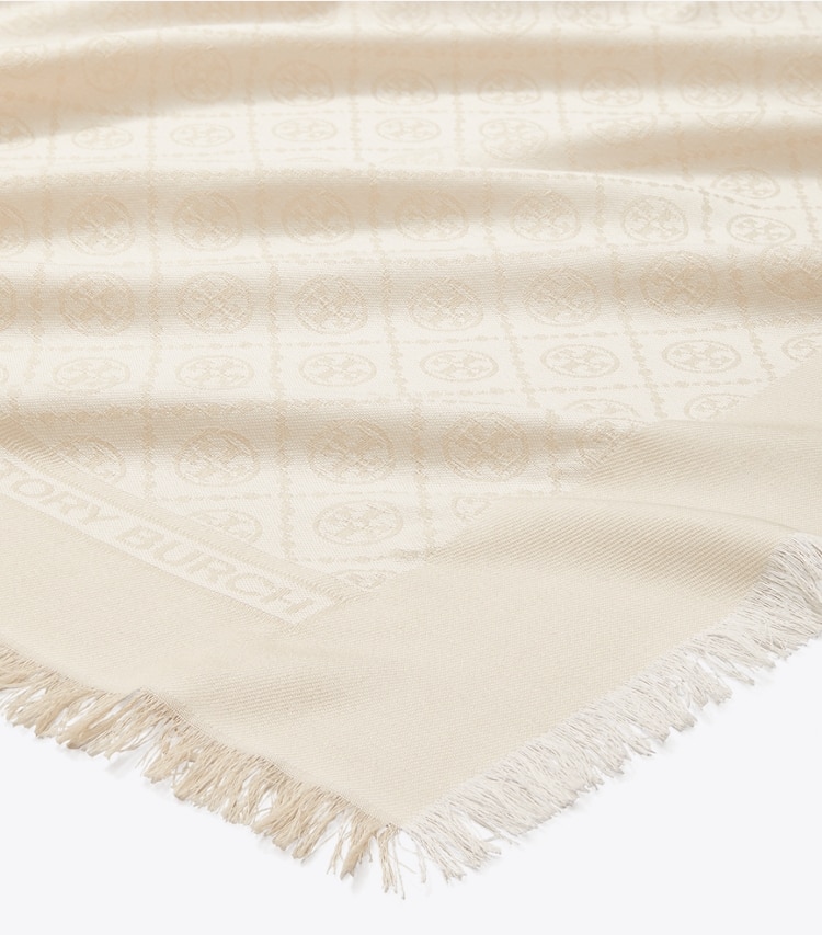 TORY BURCH T MONOGRAM JACQUARD TRAVELER SCARF - New Ivory