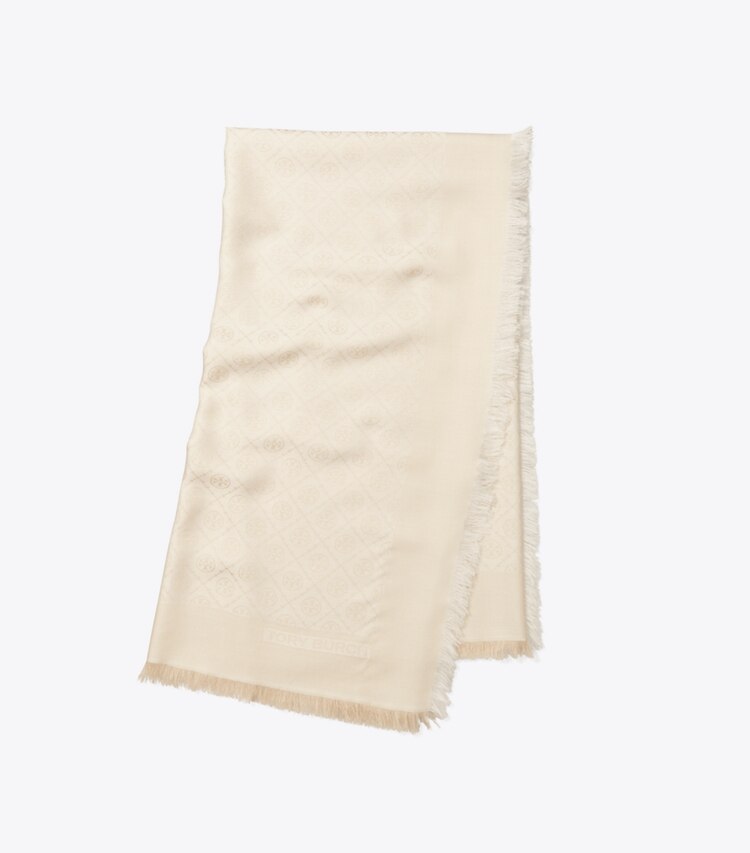 TORY BURCH T MONOGRAM JACQUARD TRAVELER SCARF - New Ivory