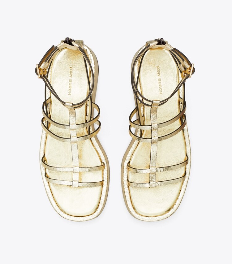 TORY BURCH CAPRI METALLIC PLATFORM GLADIATOR SANDAL - Platino