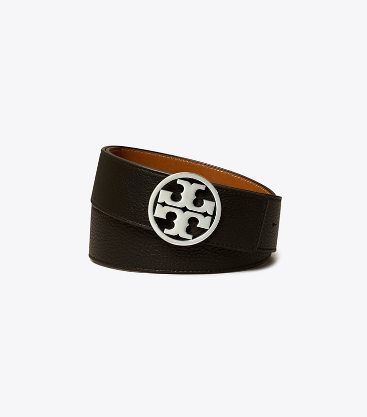 TORY BURCH 1.5"MILLER REVERSIBLE BELT - Black / Classic Cuoio / Silver - Click Image to Close