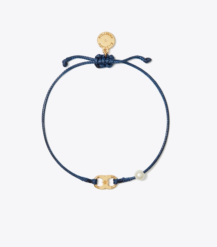 TORY BURCH EMBRACE AMBITION PEARL BRACELET - Tory Gold / Tory Navy / Creme - Click Image to Close