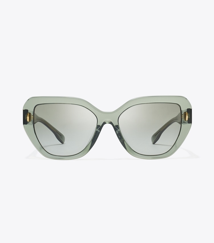 TORY BURCH MILLER OVERSIZED CAT-EYE SUNGLASSES - Transparent Sage/ Light Grey Gradient