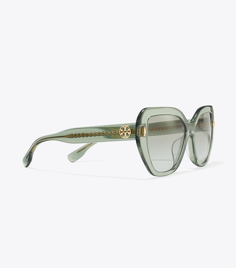 TORY BURCH MILLER OVERSIZED CAT-EYE SUNGLASSES - Transparent Sage/ Light Grey Gradient