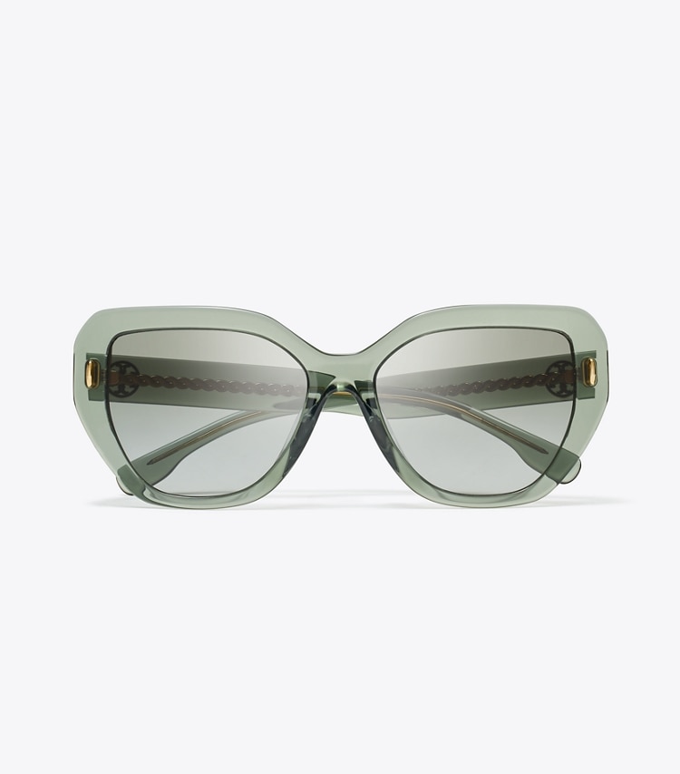 TORY BURCH MILLER OVERSIZED CAT-EYE SUNGLASSES - Transparent Sage/ Light Grey Gradient