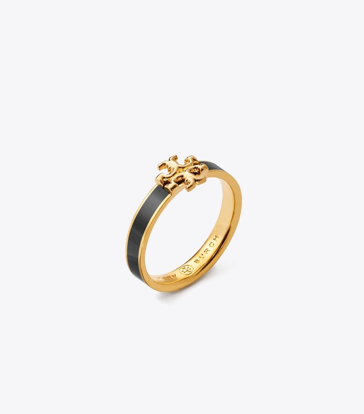 TORY BURCH KIRA ENAMEL RING - Tory Gold / Black - Click Image to Close