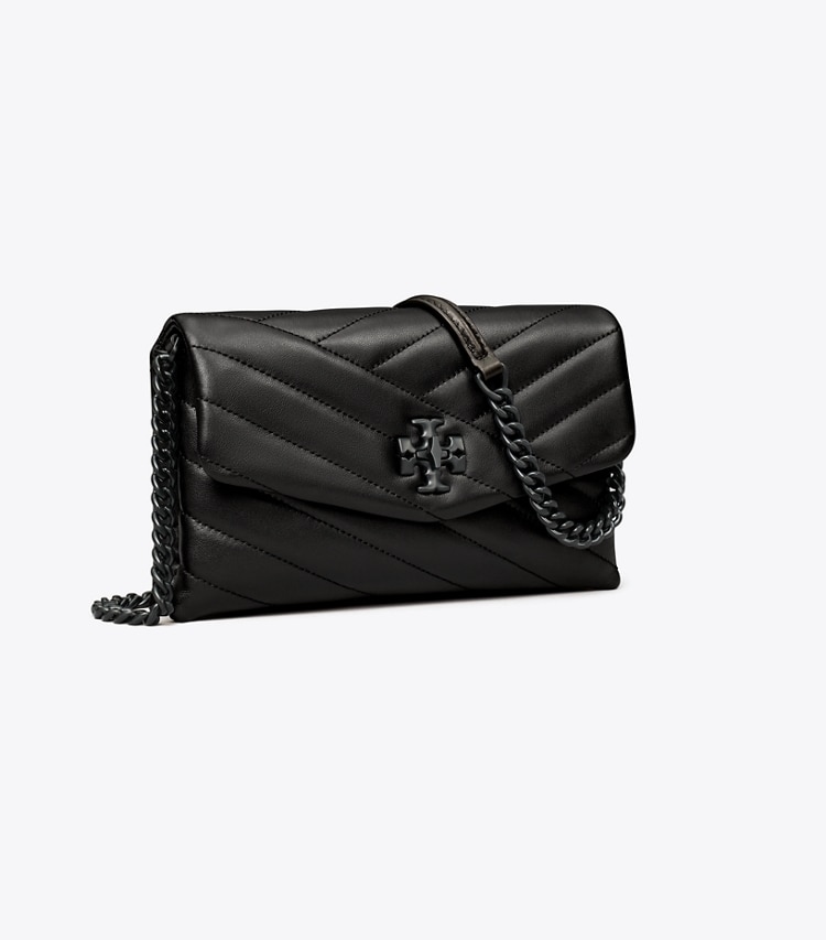 TORY BURCH KIRA CHEVRON POWDER COATED CHAIN WALLET - Black - Click Image to Close