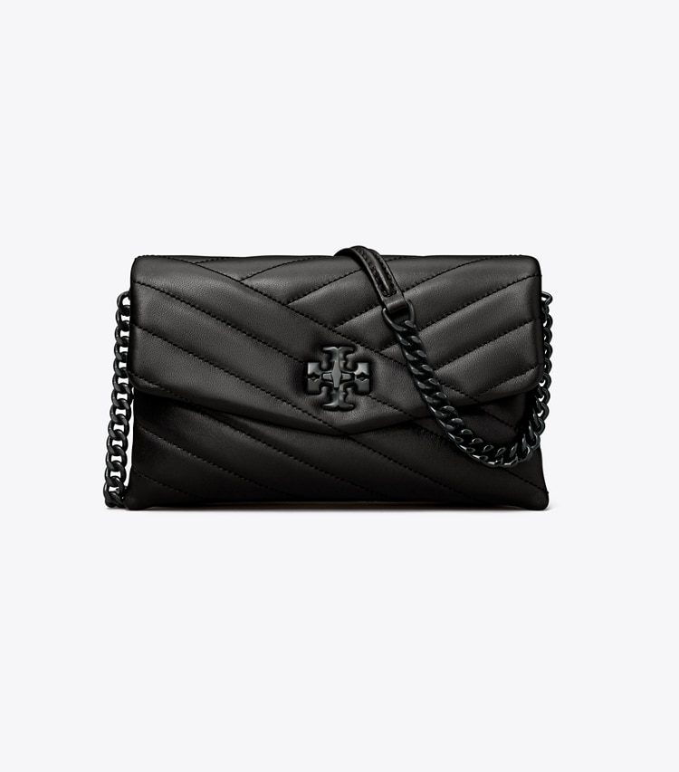 TORY BURCH KIRA CHEVRON POWDER COATED CHAIN WALLET - Black