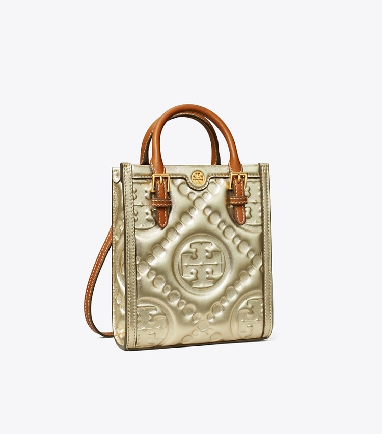 TORY BURCH T MONOGRAM EMBOSSED METALLIC MINI TOTE - Gold - Click Image to Close