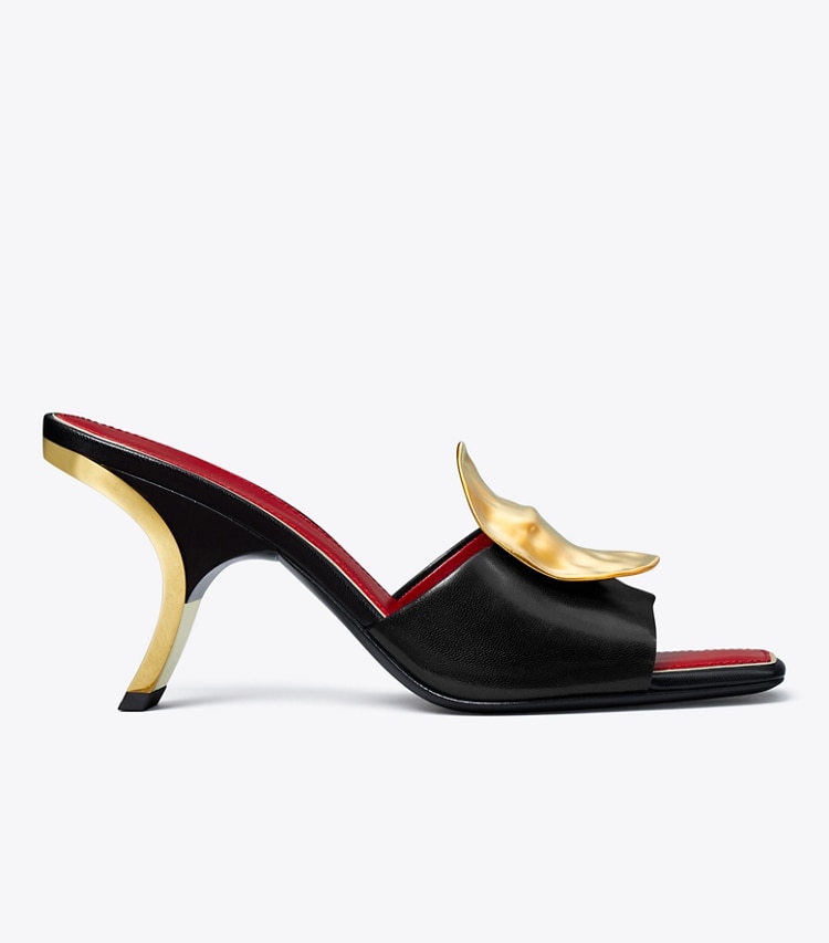 TORY BURCH PATOS MISMATCHED HEEL SANDAL - Perfect Black / Tory Red / Tory Red