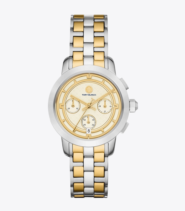 TORY BURCH TORY CHRONOGRAPH WATCH, TWO-TONE GOLD/STAINLESS STEEL - Ivory/2 Tone - Click Image to Close