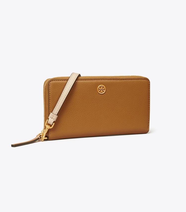 TORY BURCH ROBINSON PEBBLED ZIP CONTINENTAL WALLET - Tiger's Eye