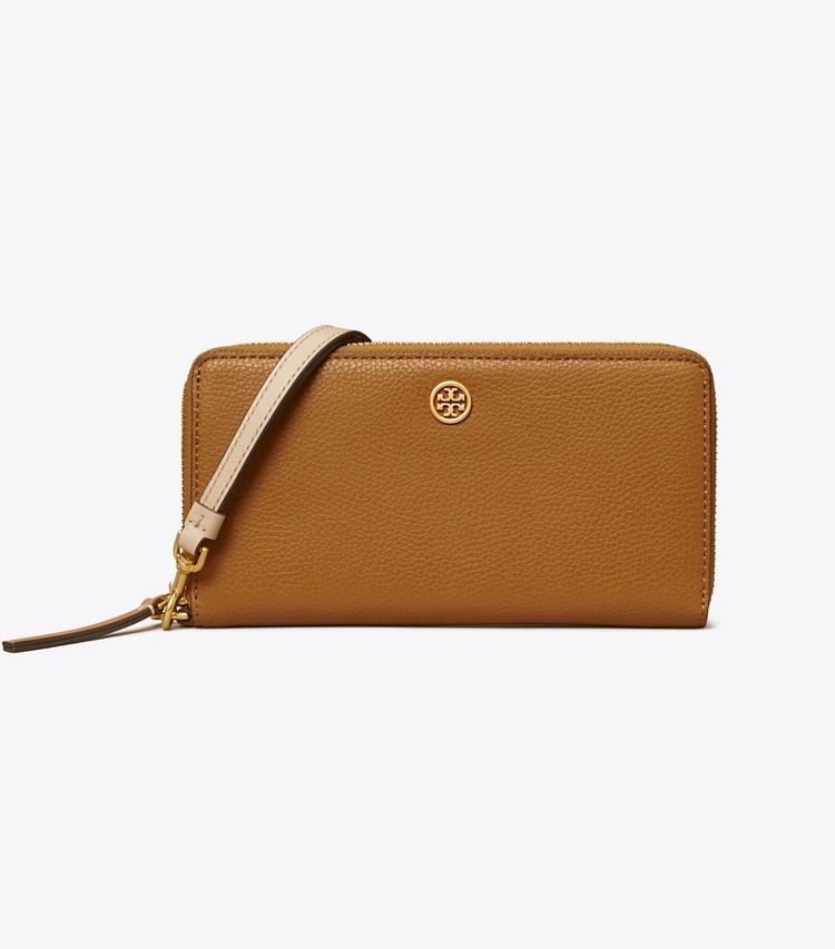 TORY BURCH ROBINSON PEBBLED ZIP CONTINENTAL WALLET - Tiger's Eye