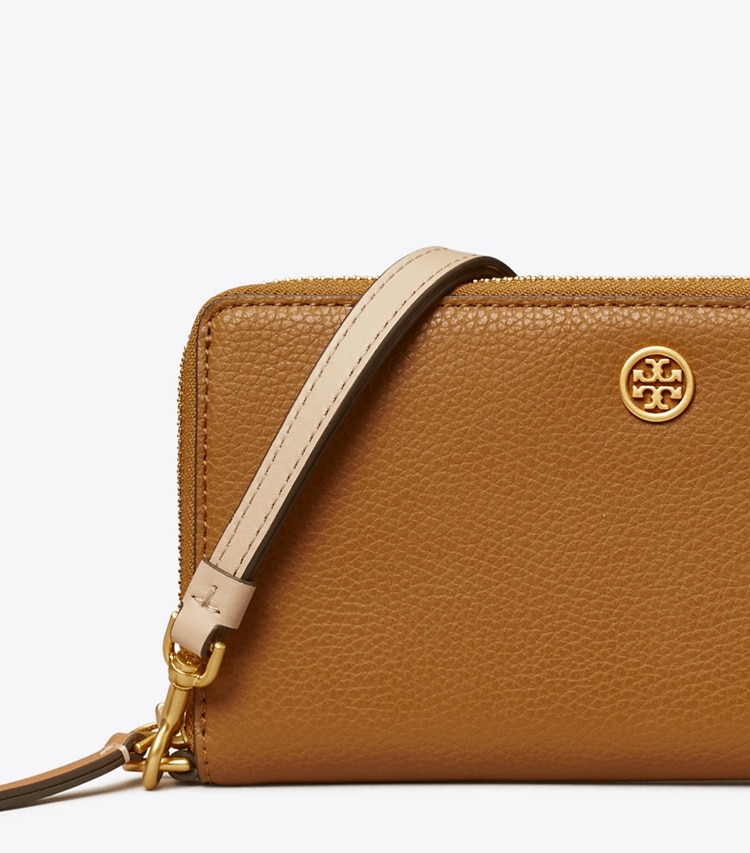 TORY BURCH ROBINSON PEBBLED ZIP CONTINENTAL WALLET - Tiger's Eye