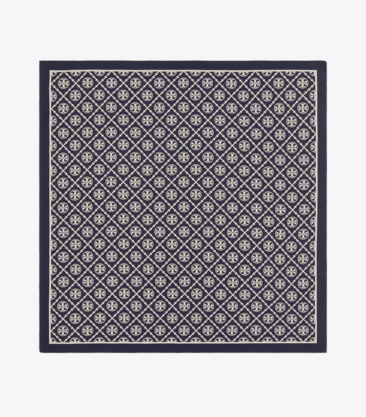 TORY BURCH T MONOGRAM TWO-TONE SCARF - Tory Navy / New Ivory - Click Image to Close