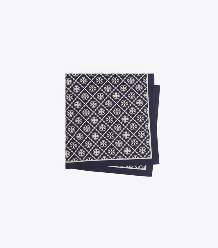 TORY BURCH T MONOGRAM TWO-TONE SCARF - Tory Navy / New Ivory