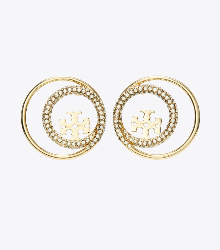 TORY BURCH MILLER RINGS STUD - Tory Gold / Crystal - Click Image to Close