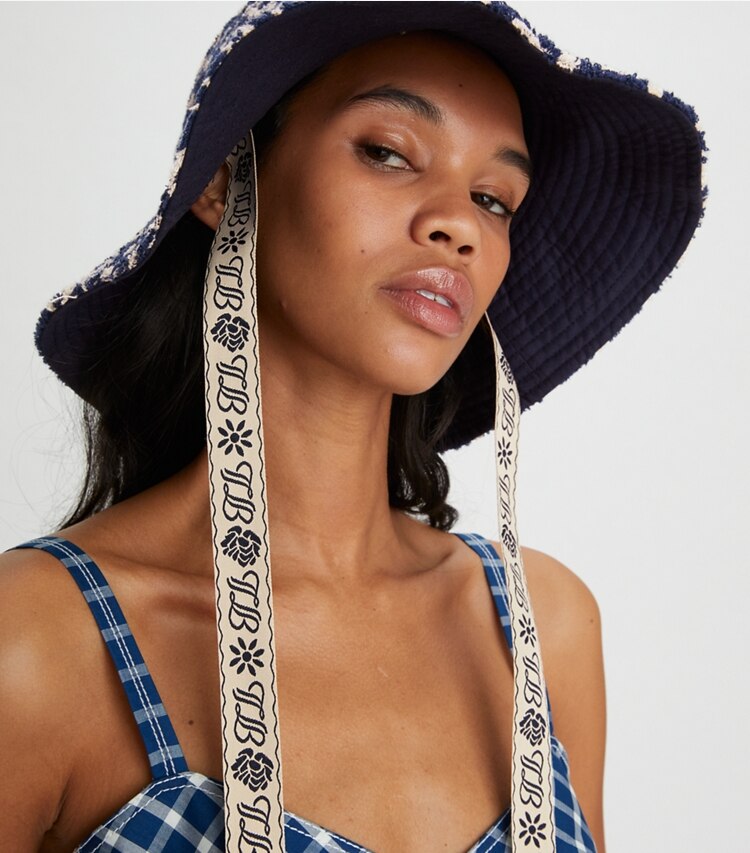 TORY BURCH T MONOGRAM REVERSIBLE BUCKET HAT - Tory Navy