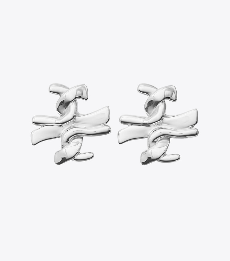 TORY BURCH TWISTED T STUD EARRING - Silver