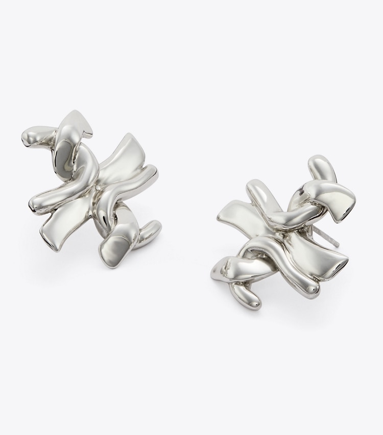 TORY BURCH TWISTED T STUD EARRING - Silver