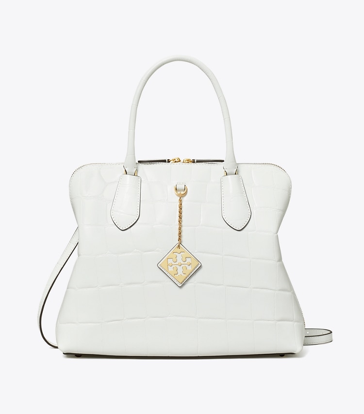 TORY BURCH EMBOSSED SWING SATCHEL - Optic White