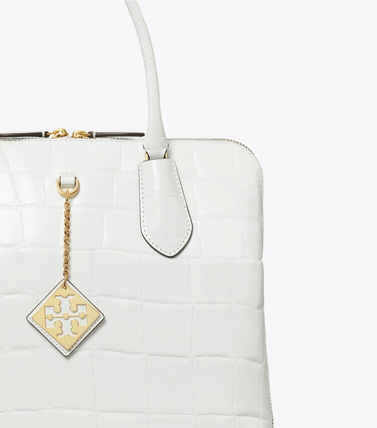 TORY BURCH EMBOSSED SWING SATCHEL - Optic White