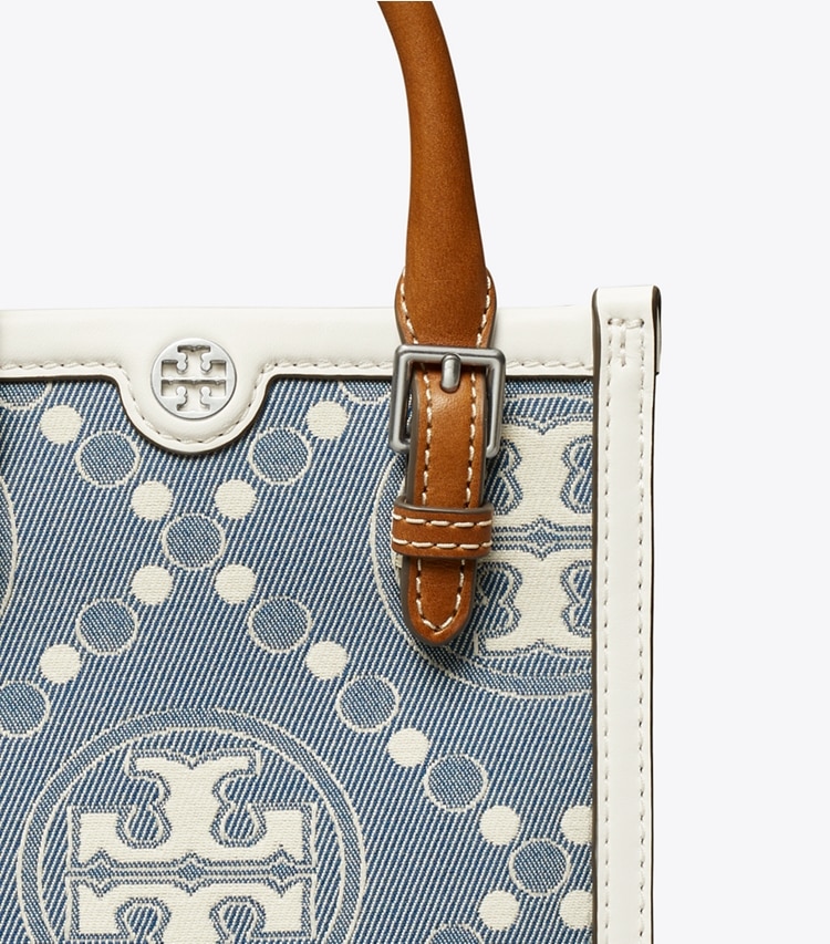 TORY BURCH MINI T MONOGRAM DENIM TOTE - Pearl Blue