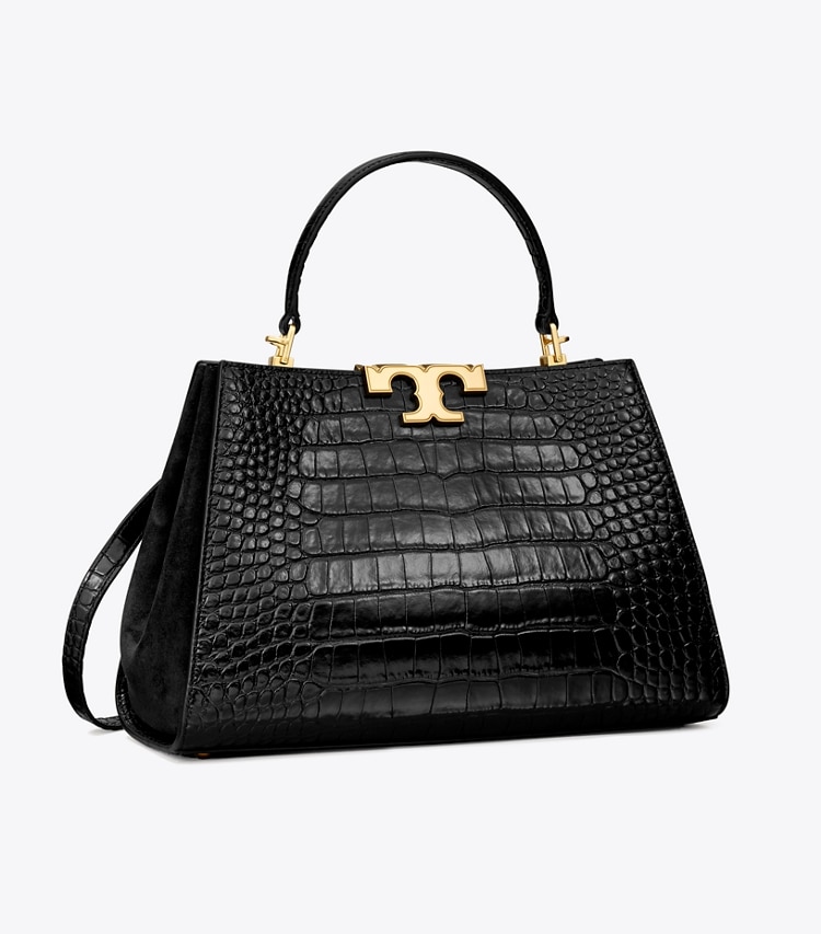 TORY BURCH ELEANOR CROC-EMBOSSED SATCHEL - Black - Click Image to Close