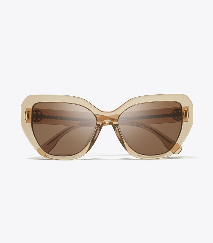 TORY BURCH MILLER OVERSIZED CAT-EYE SUNGLASSES - Transparent Brown/ Dark Brown