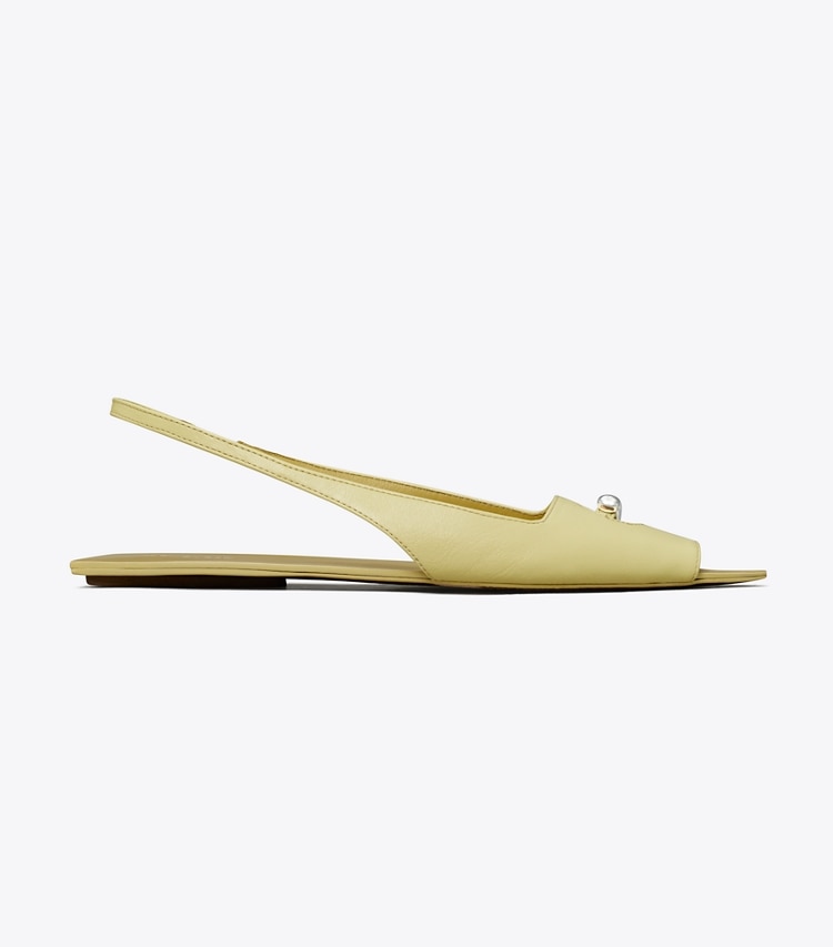 TORY BURCH PIERCED SLINGBACK - Cream Corn / Beige / Silver