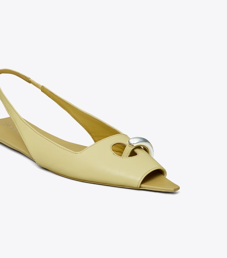 TORY BURCH PIERCED SLINGBACK - Cream Corn / Beige / Silver