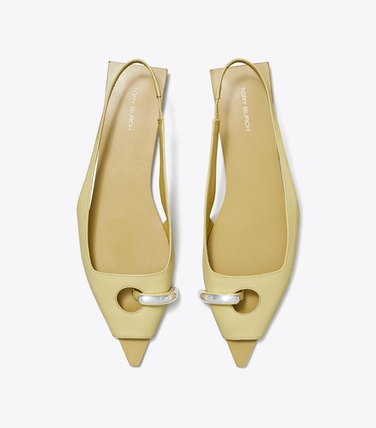 TORY BURCH PIERCED SLINGBACK - Cream Corn / Beige / Silver