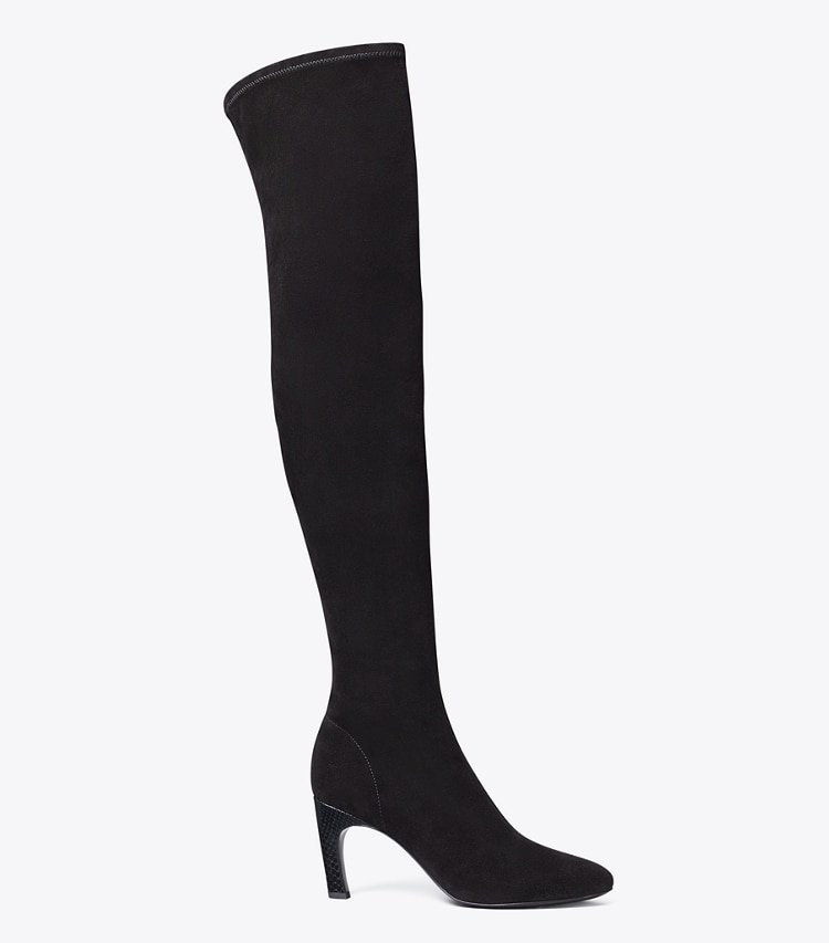 TORY BURCH OVER-THE-KNEE HEELED SUEDE BOOT - Perfect Black / Nero