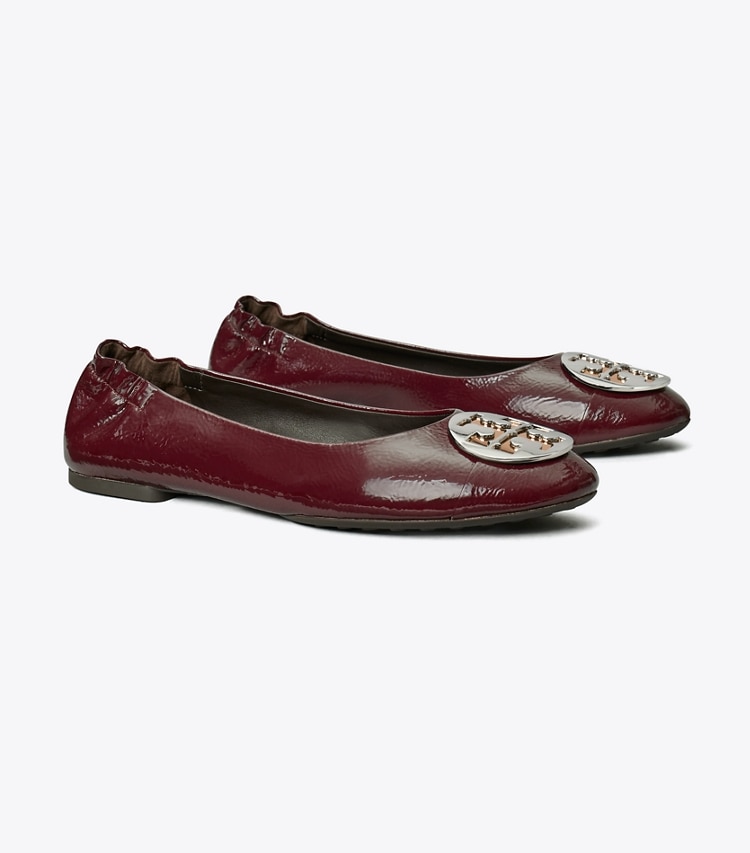 TORY BURCH CLAIRE CAP-TOE BALLET - Dark Carmine / Gold / Silver - Click Image to Close