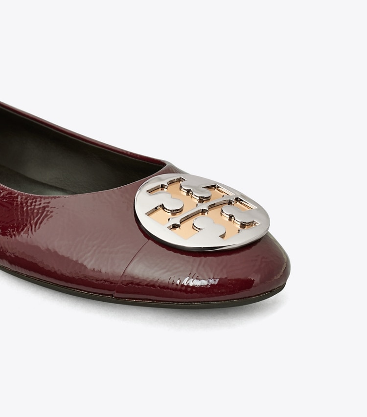 TORY BURCH CLAIRE CAP-TOE BALLET - Dark Carmine / Gold / Silver