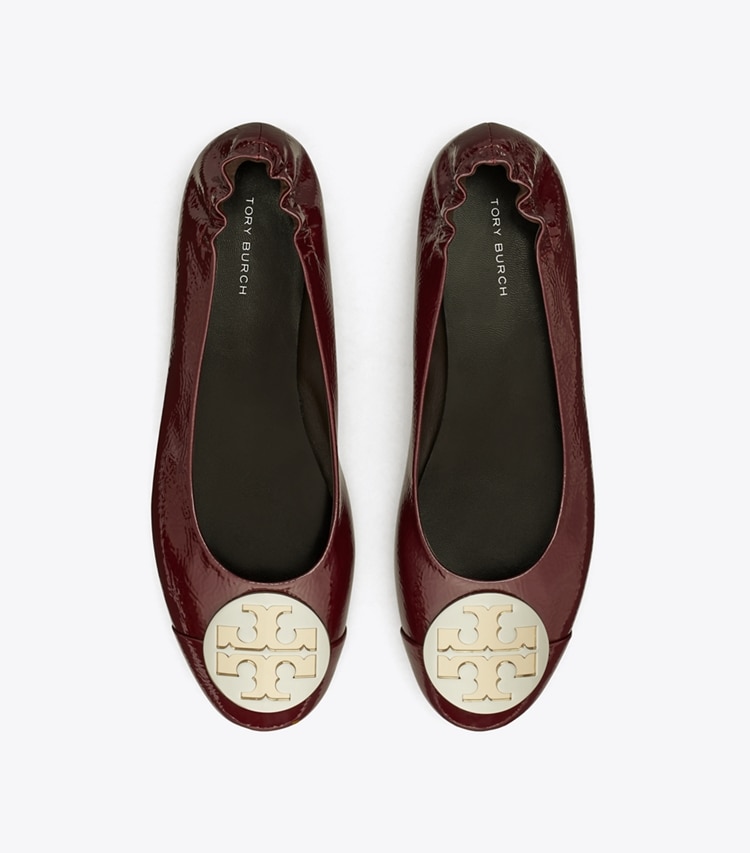 TORY BURCH CLAIRE CAP-TOE BALLET - Dark Carmine / Gold / Silver