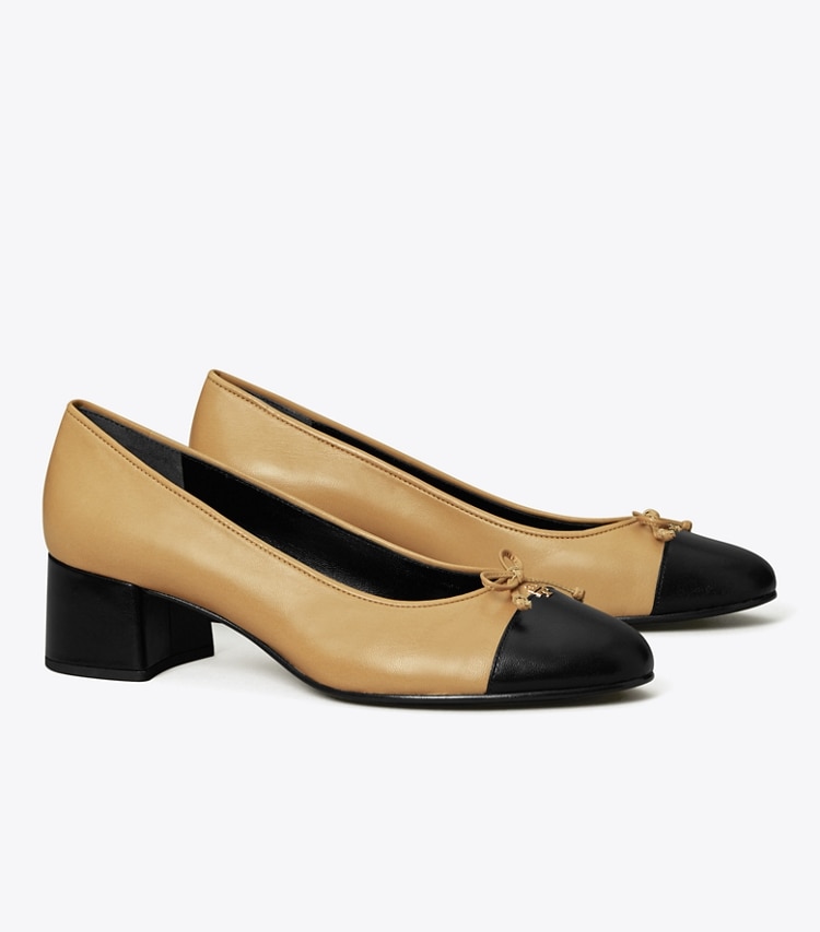 TORY BURCH CAP-TOE PUMP - Ginger Shortbread / Perfect Black - Click Image to Close