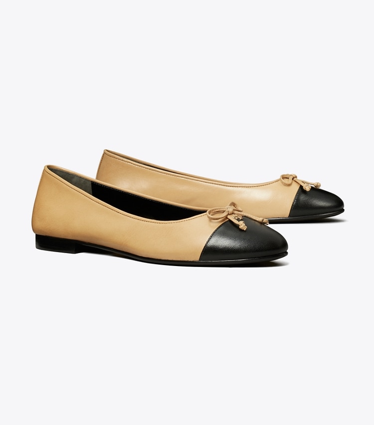 TORY BURCH CAP-TOE BALLET - Ginger Shortbread / Perfect Black