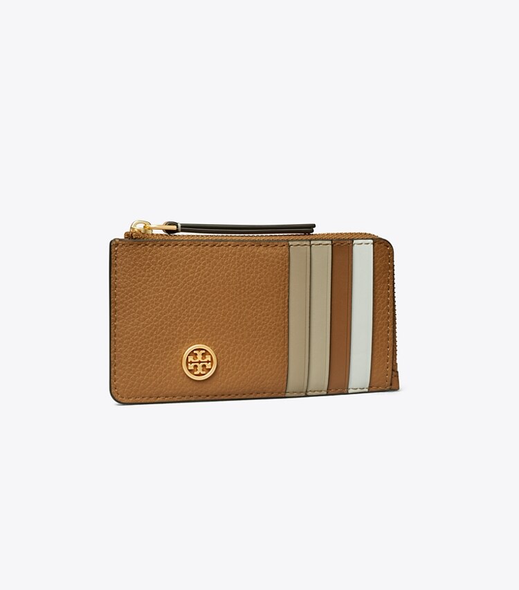 TORY BURCH ROBINSON PEBBLED TOP-ZIP CARD CASE - Tiger's Eye - Click Image to Close