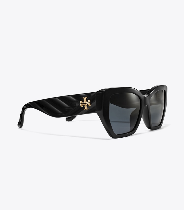 TORY BURCH KIRA OVERSIZED GEOMETRIC SUNGLASSES - Black/Solid Grey