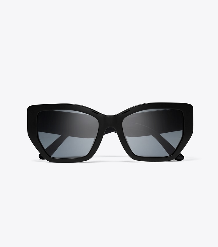 TORY BURCH KIRA OVERSIZED GEOMETRIC SUNGLASSES - Black/Solid Grey