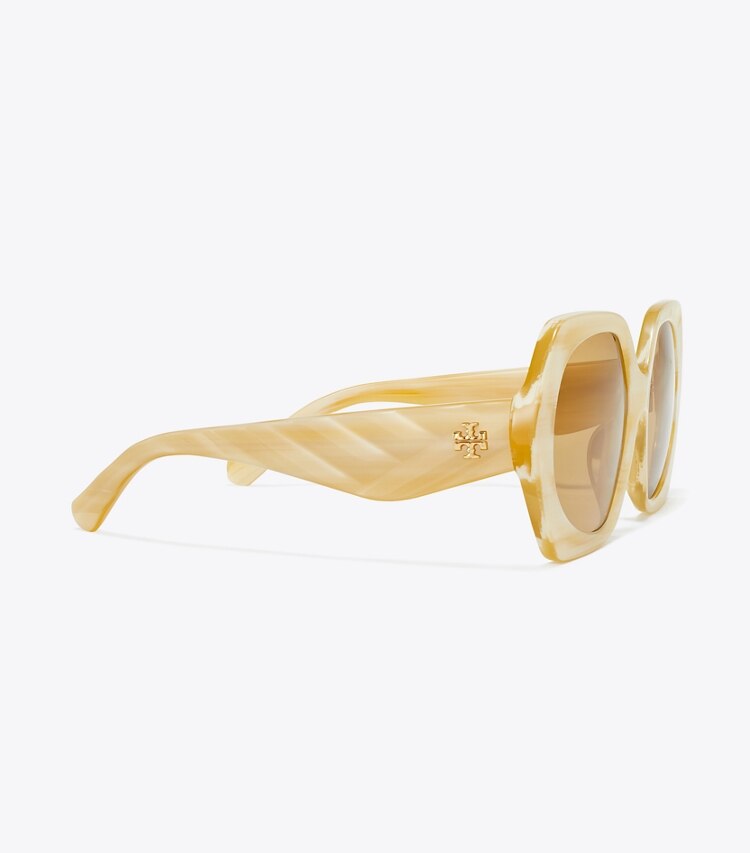 TORY BURCH KIRA OVERSIZED GEOMETRIC SUNGLASSES - Ivory Horn/Ochre