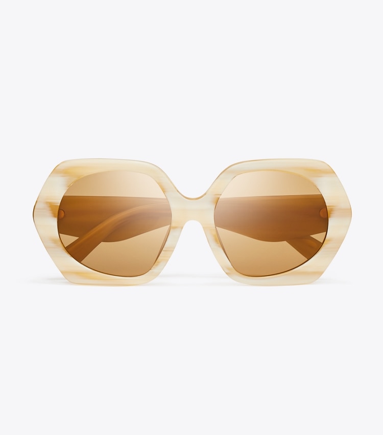 TORY BURCH KIRA OVERSIZED GEOMETRIC SUNGLASSES - Ivory Horn/Ochre