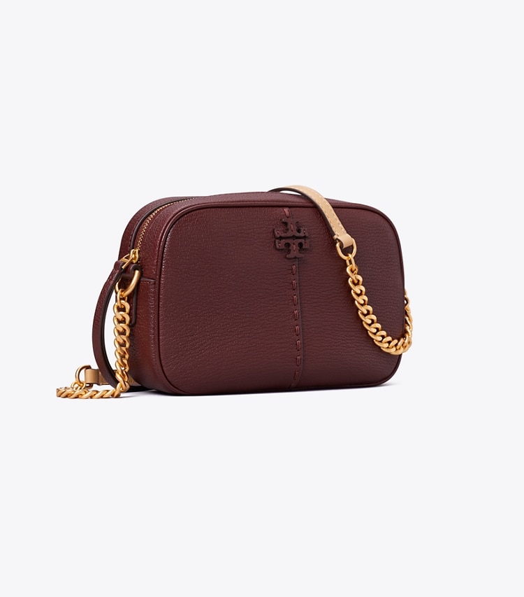 TORY BURCH MCGRAW TEXTURED LEATHER CAMERA BAG - Muscadine