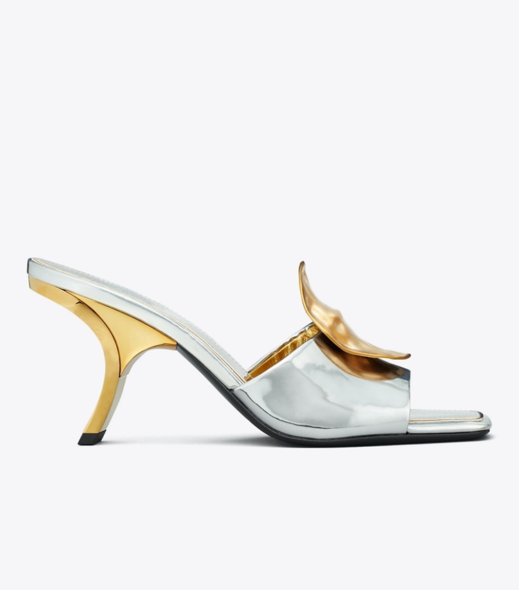 TORY BURCH PATOS MISMATCHED HEEL SANDAL - Argento / Gold / Gold